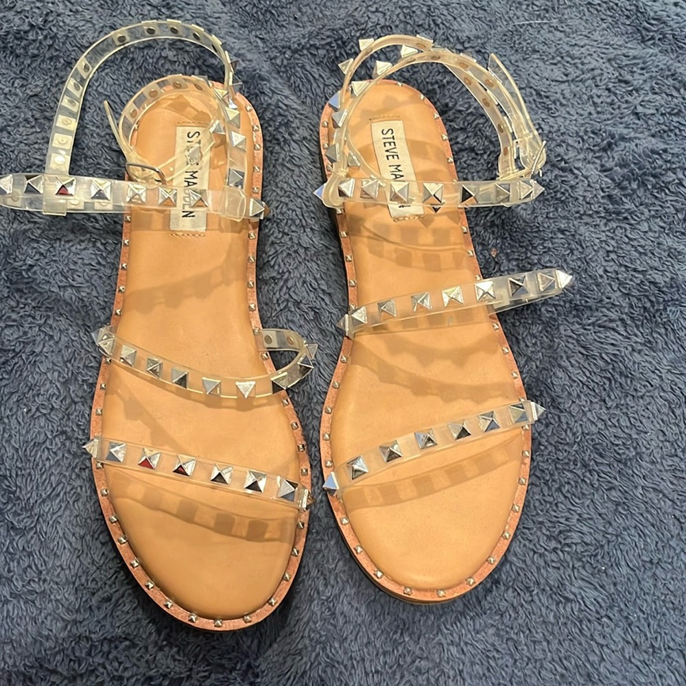 Clear and Brown Steve Madden Strappy Sandls